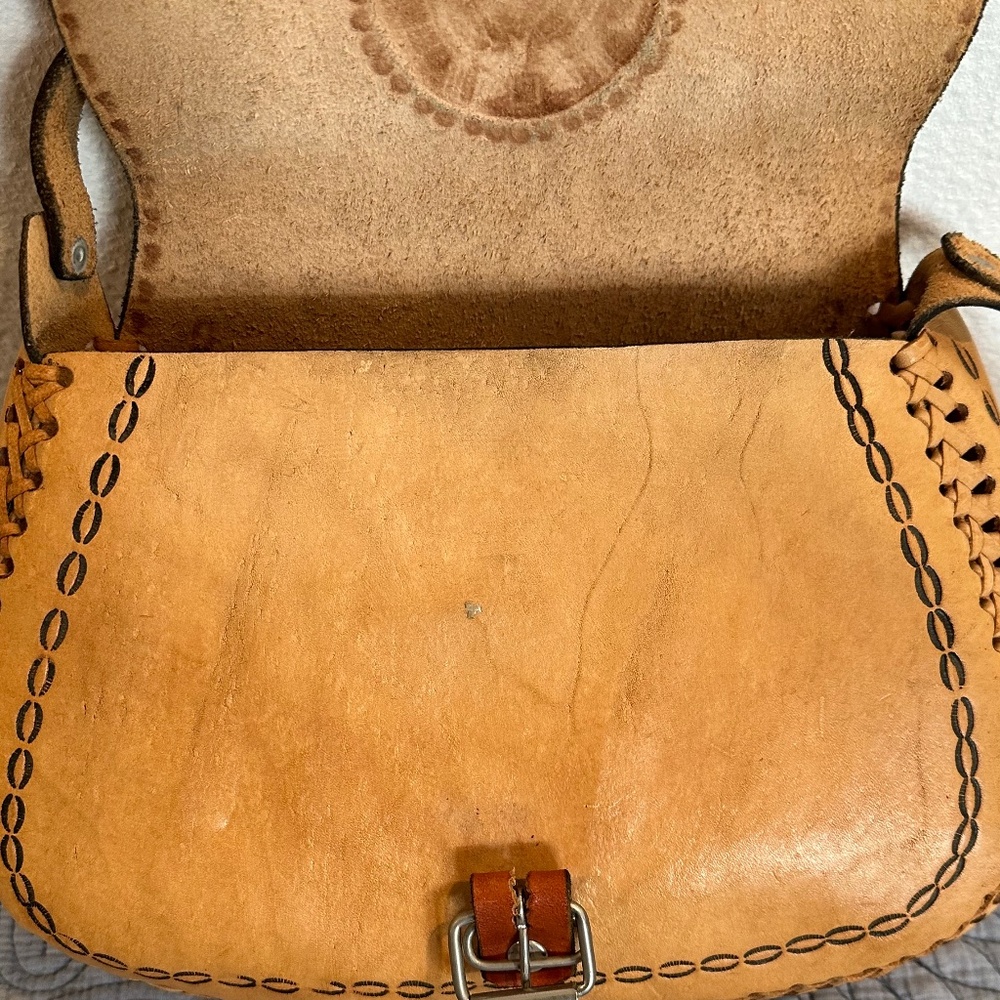 Bohemian Hand Tooled Leather Crossbody festival bag. - Picture 4 of 9